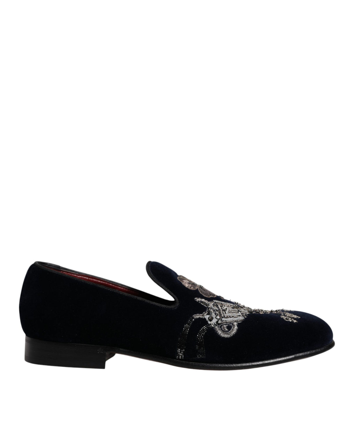 Dolce & Gabbana Black Velvet Floral Gun Loafers