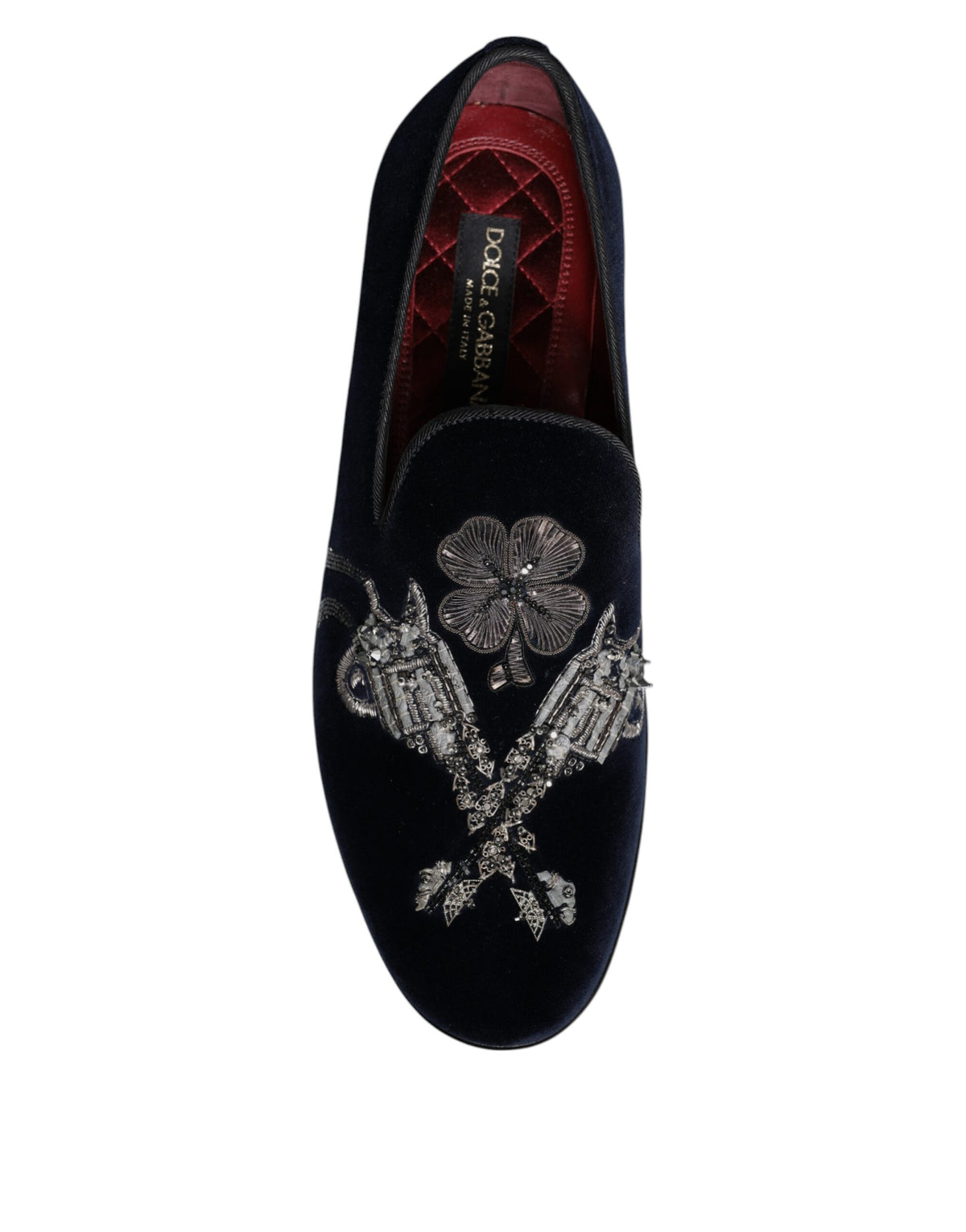 Dolce & Gabbana Black Velvet Floral Gun Loafers