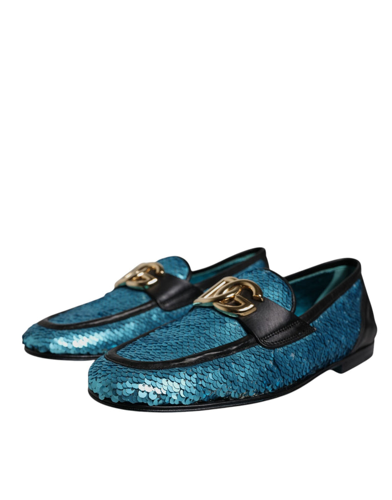 Dolce & Gabbana Blue Sequined Loafers - Élégance et Sophistication