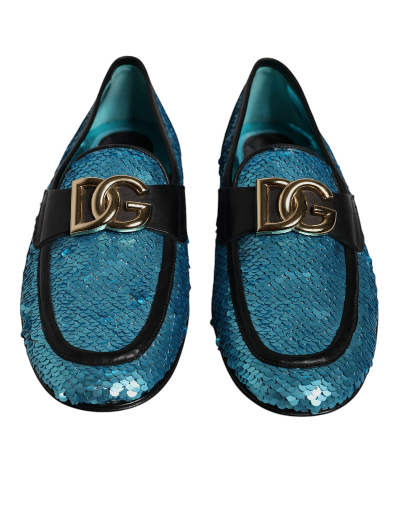 Dolce & Gabbana Blue Sequined Loafers - Élégance et Sophistication