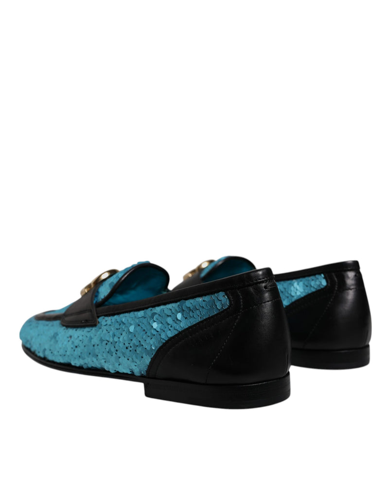 Dolce & Gabbana Blue Sequined Loafers - Élégance et Sophistication