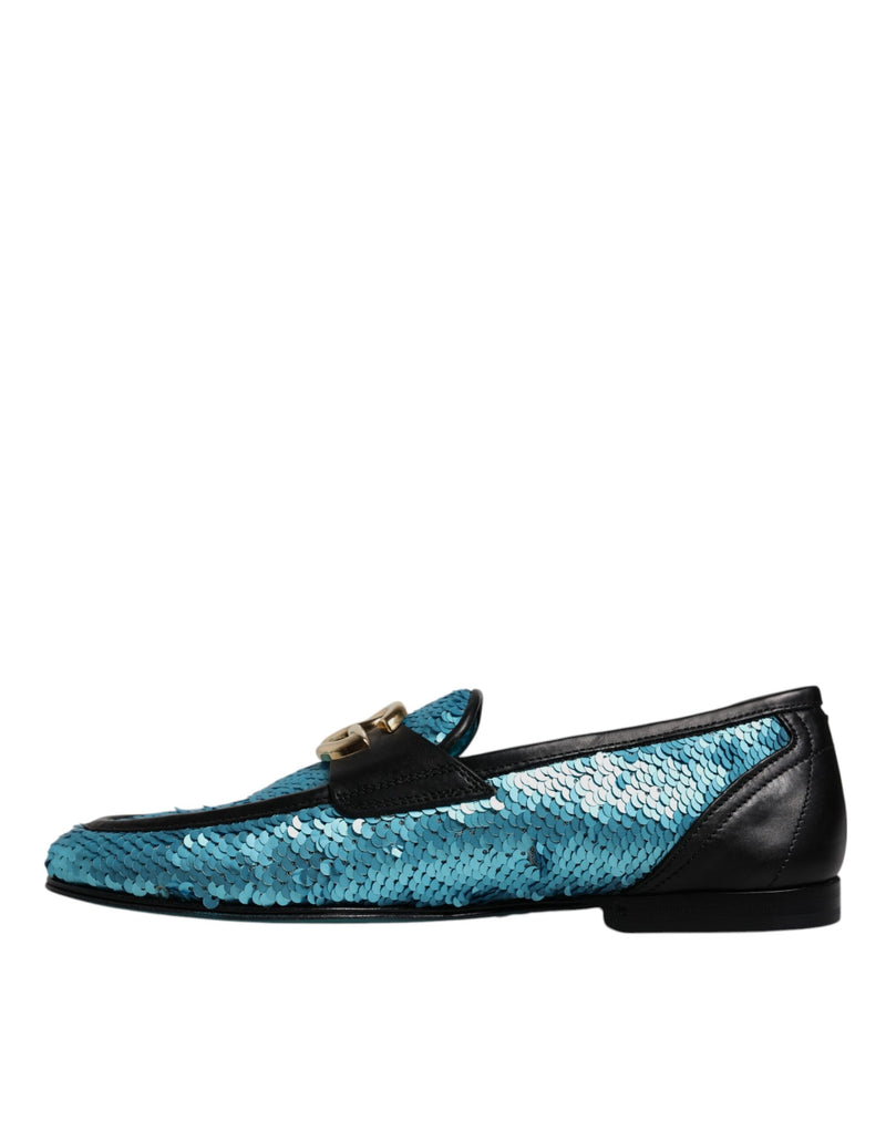 Dolce & Gabbana Blue Sequined Loafers - Élégance et Sophistication
