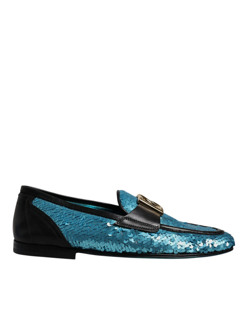 Dolce & Gabbana Blue Sequined Loafers - Élégance et Sophistication