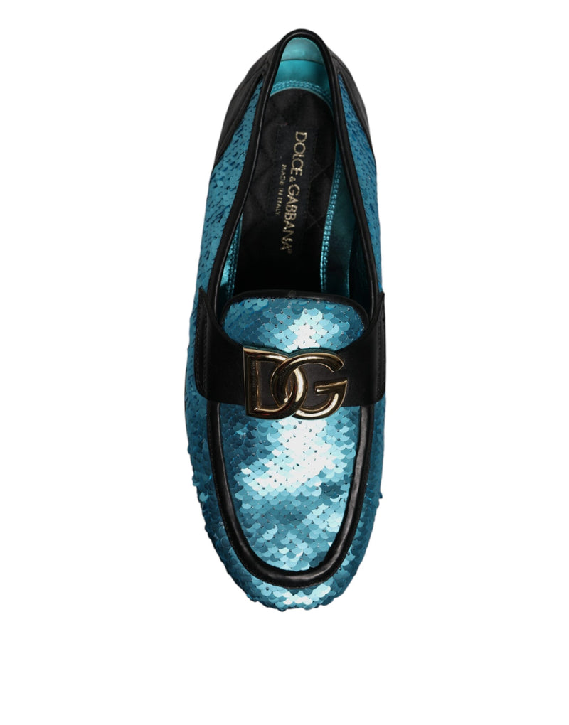 Dolce & Gabbana Blue Sequined Loafers - Élégance et Sophistication
