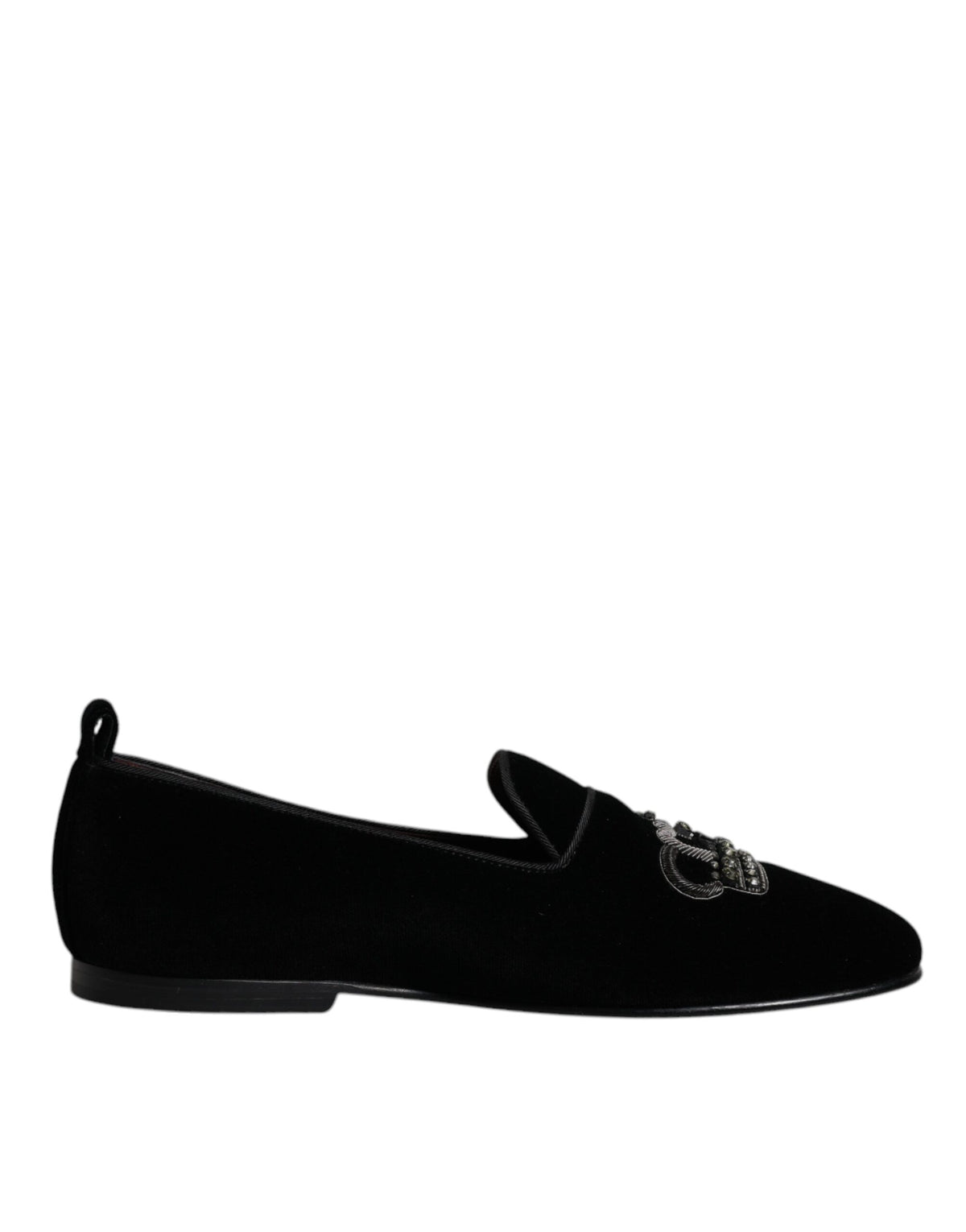 Dolce & Gabbana Black Velvet Crystal Crown Loafers