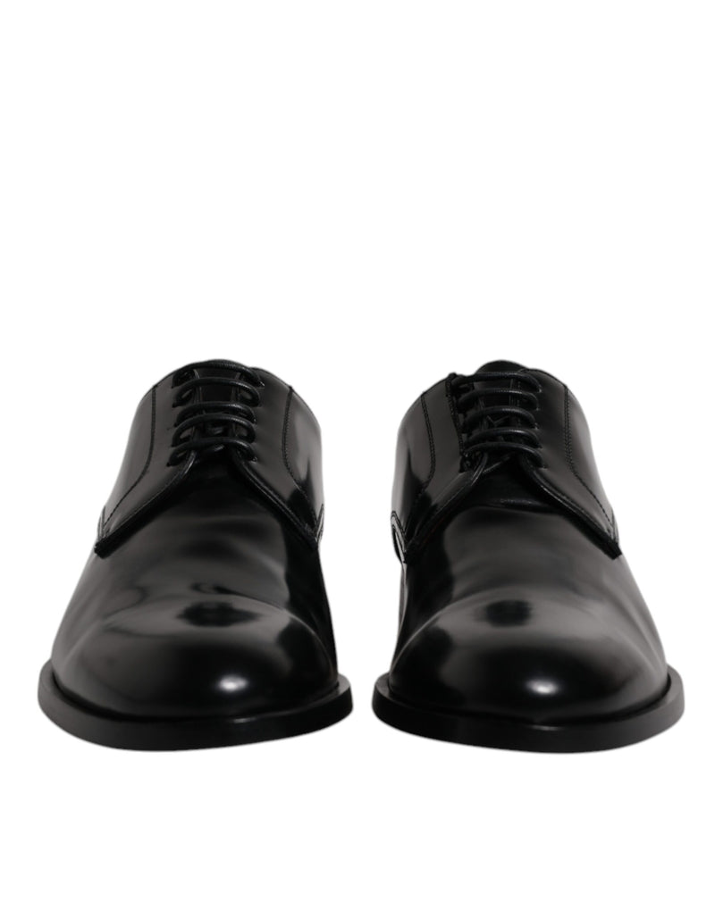 Dolce & Gabbana Black Calfskin Leather Derby Lace Up Shoes