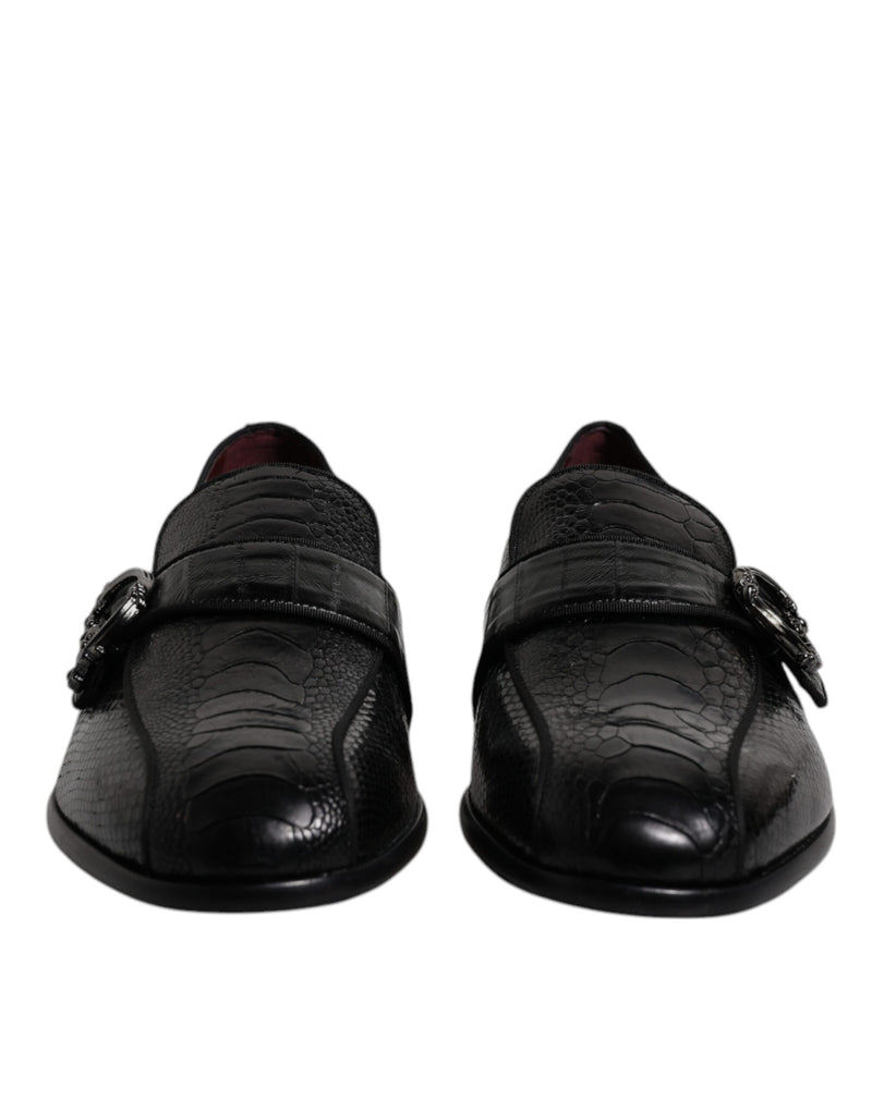 Dolce & Gabbana Black Exotic Leather DG Logo Loafers