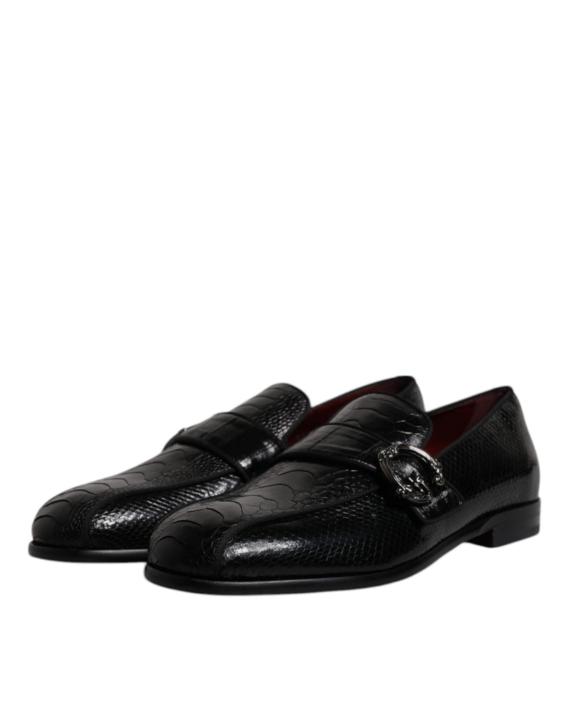 Dolce & Gabbana Black Exotic Leather DG Logo Loafers