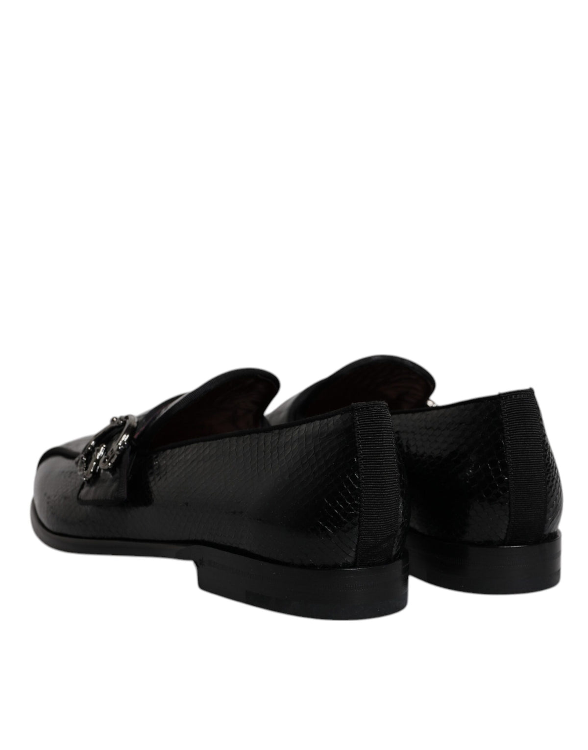 Dolce & Gabbana Black Exotic Leather DG Logo Loafers