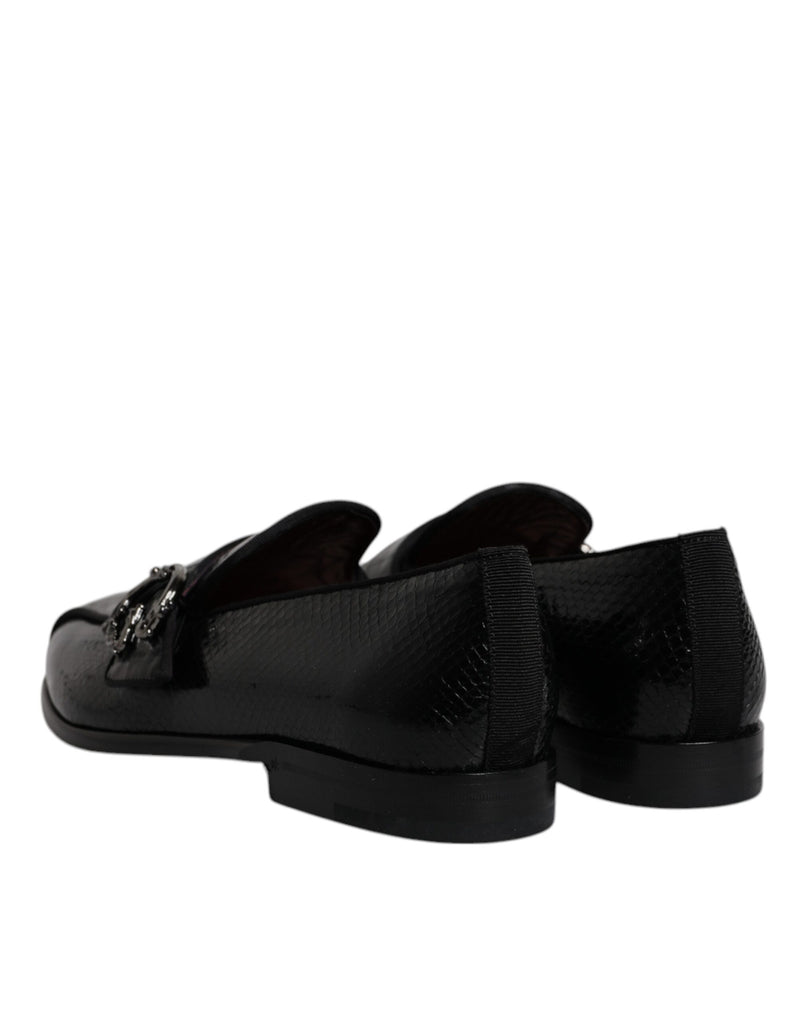 Dolce & Gabbana Black Exotic Leather DG Logo Loafers