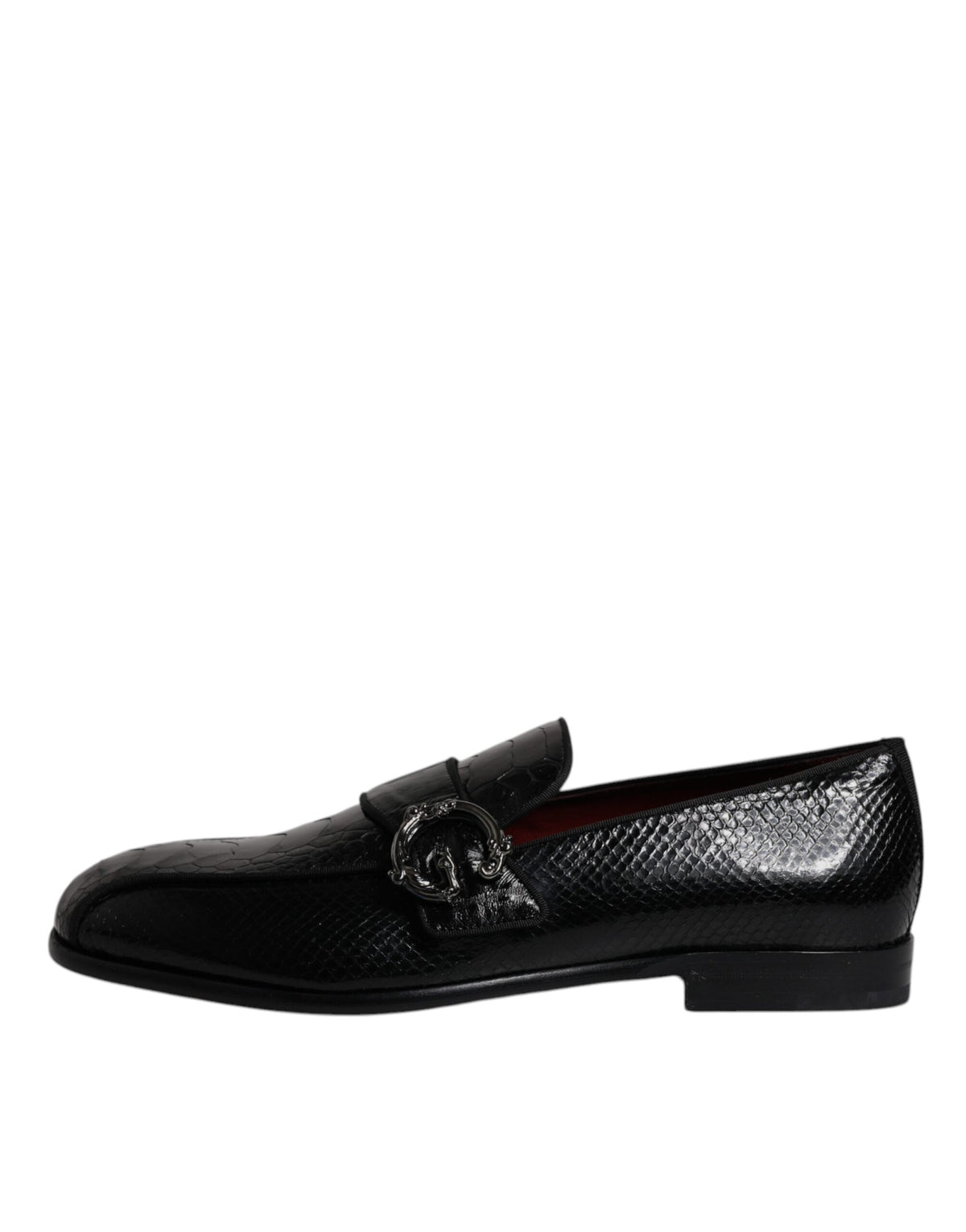 Dolce & Gabbana Black Exotic Leather DG Logo Loafers
