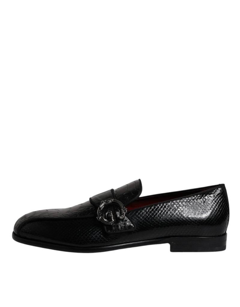 Dolce & Gabbana Black Exotic Leather DG Logo Loafers