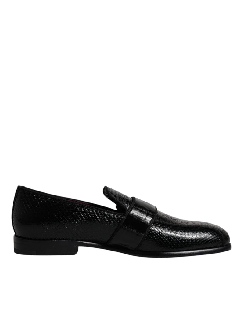 Dolce & Gabbana Black Exotic Leather DG Logo Loafers