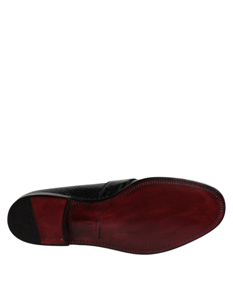 Dolce & Gabbana Black Exotic Leather DG Logo Loafers