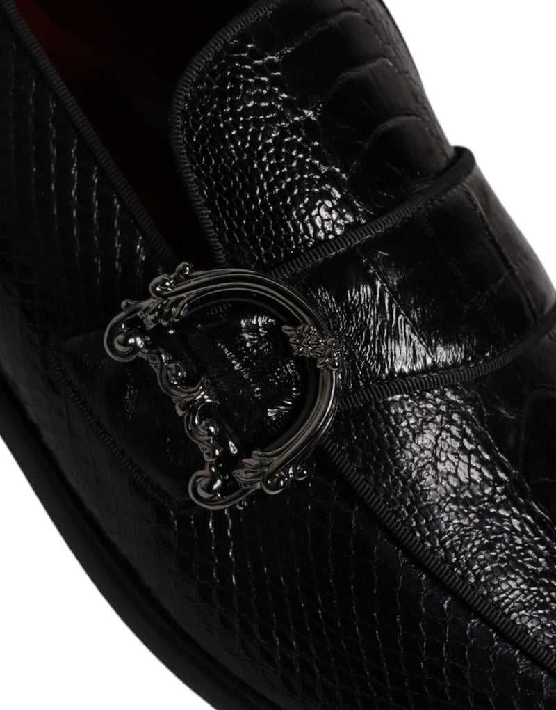 Dolce & Gabbana Black Exotic Leather DG Logo Loafers