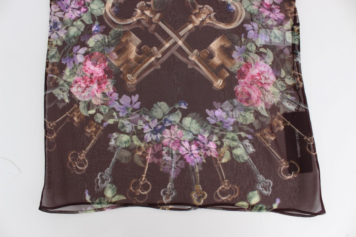 Blouse en soie à imprimé floral noir à motif de clé de Dolce & Gabbana, modèle T-shirt.