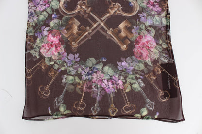 Blouse en soie à imprimé floral noir à motif de clé de Dolce & Gabbana, modèle T-shirt.