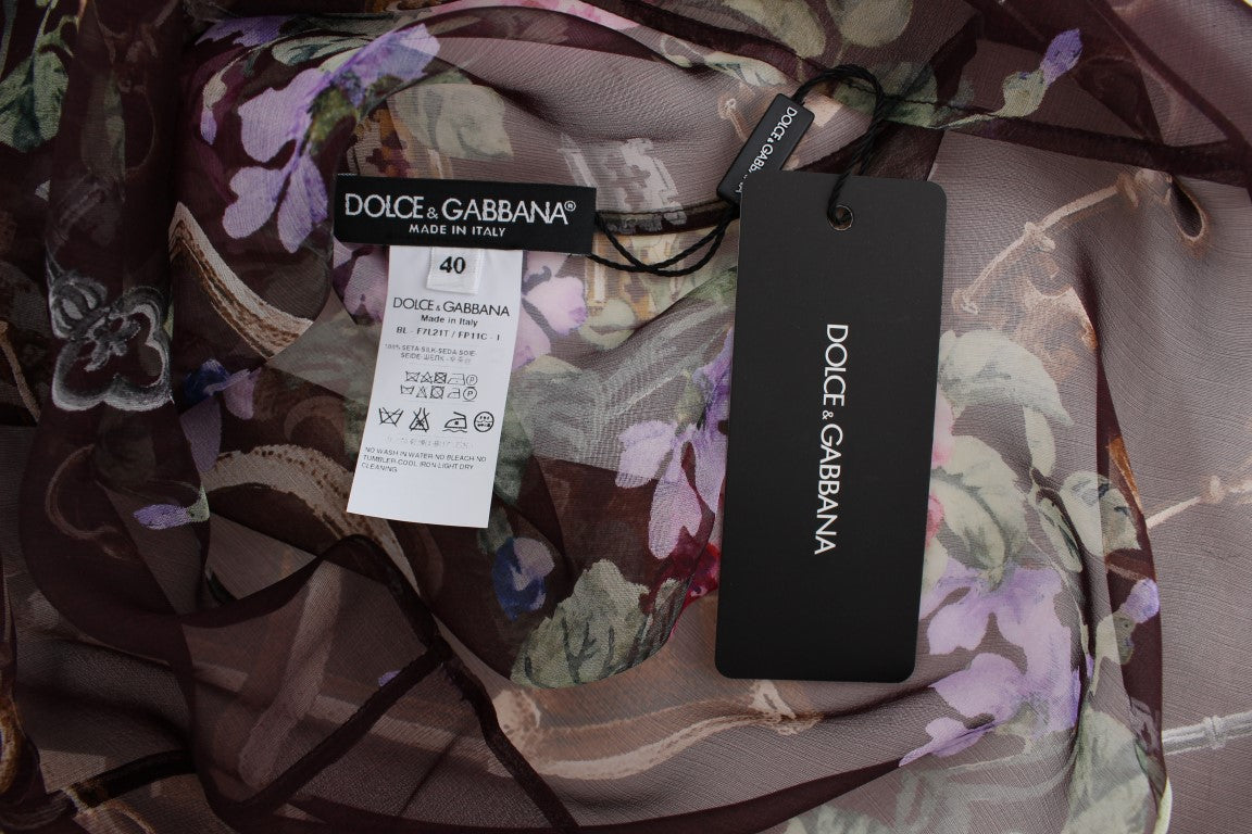 Blouse en soie à imprimé floral noir à motif de clé de Dolce & Gabbana, modèle T-shirt.