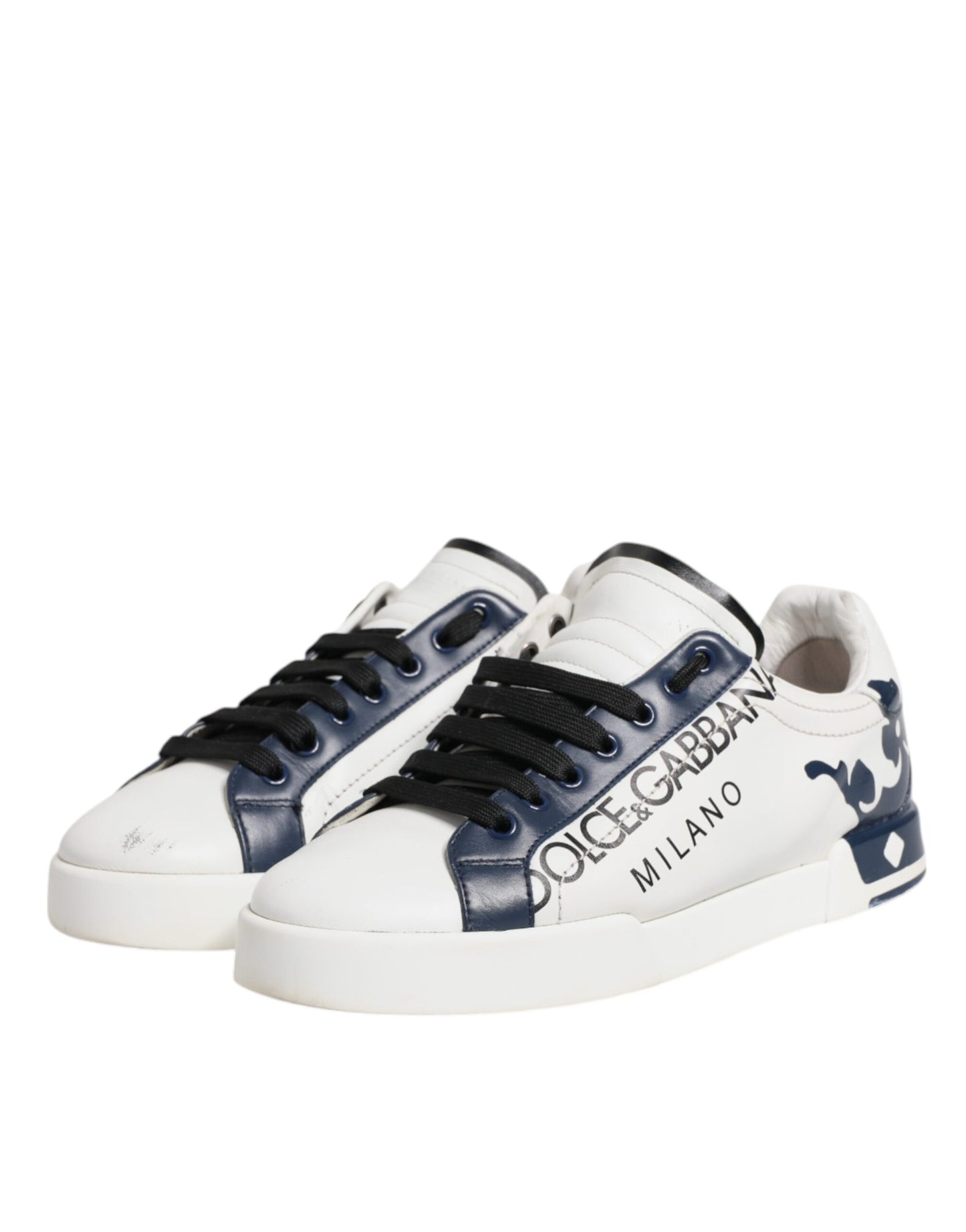 Dolce & Gabbana witte en blauwe leren Crown Milano sneakers