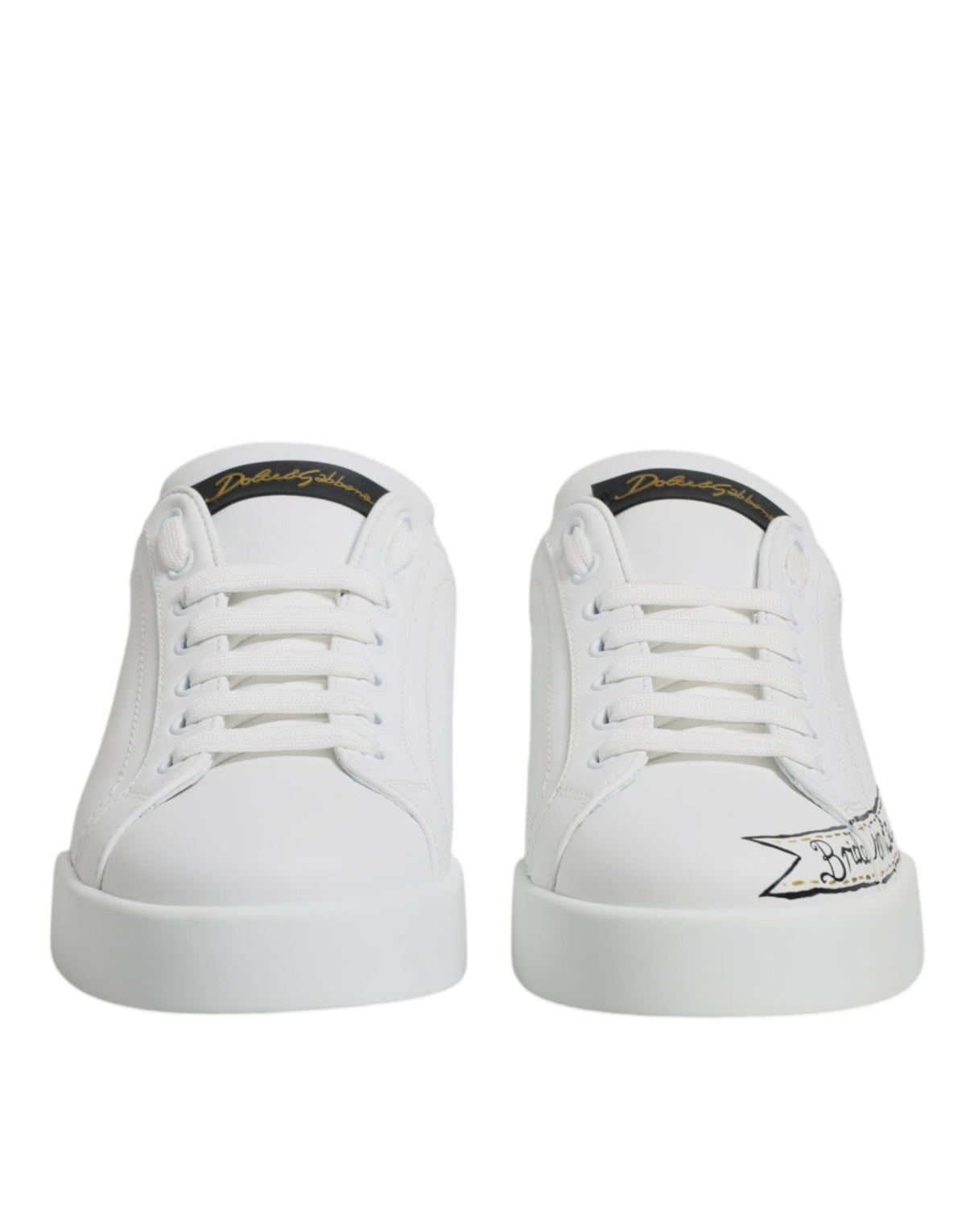 Dolce & Gabbana White Leather Low Top Lace Up Sneakers