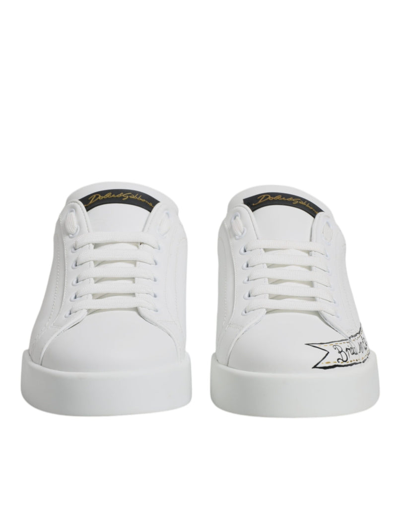Dolce & Gabbana White Leather Low Top Lace Up Sneakers
