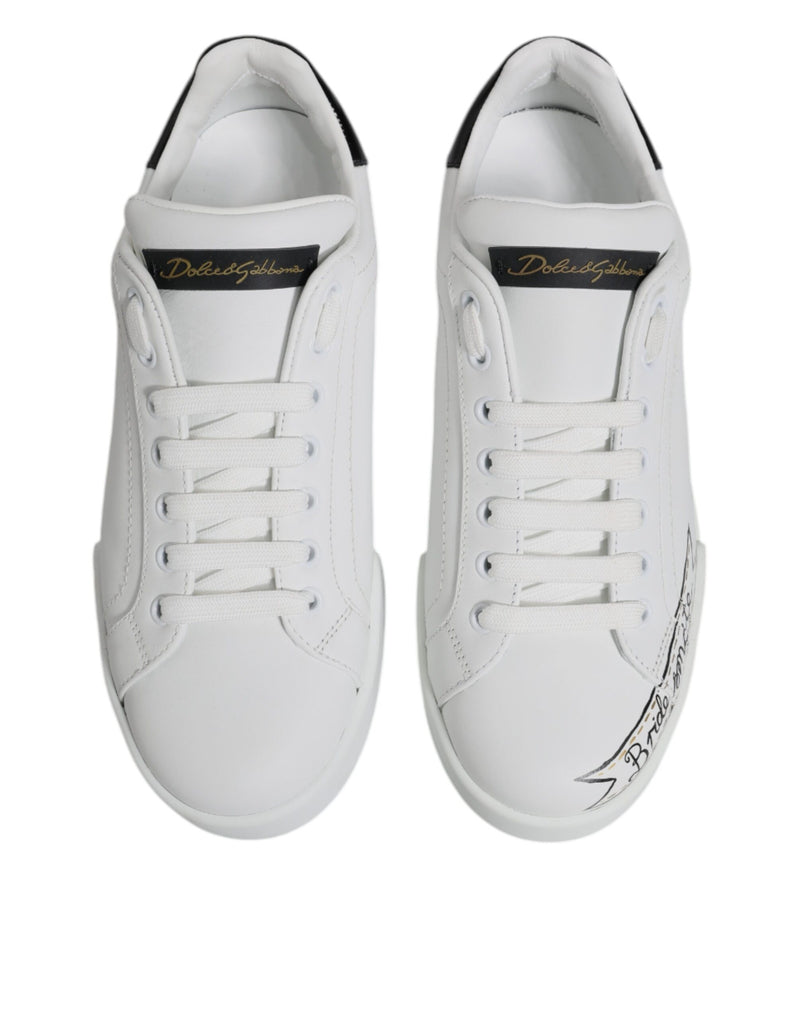 Dolce & Gabbana White Leather Low Top Lace Up Sneakers