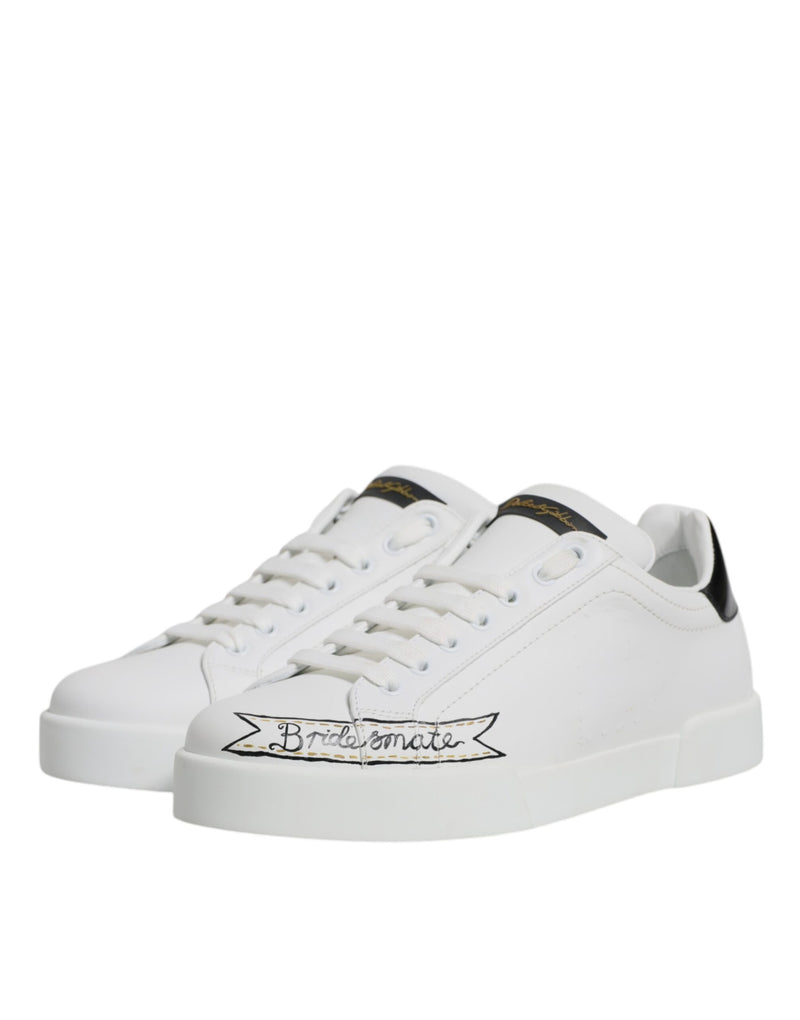 Dolce & Gabbana White Leather Low Top Lace Up Sneakers