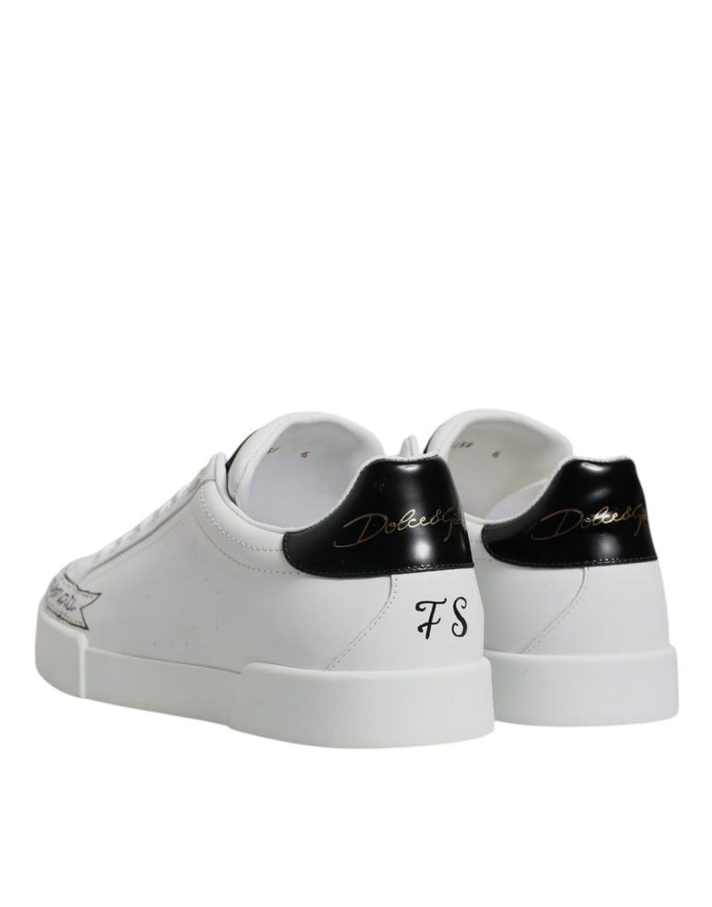 Dolce & Gabbana White Leather Low Top Lace Up Sneakers