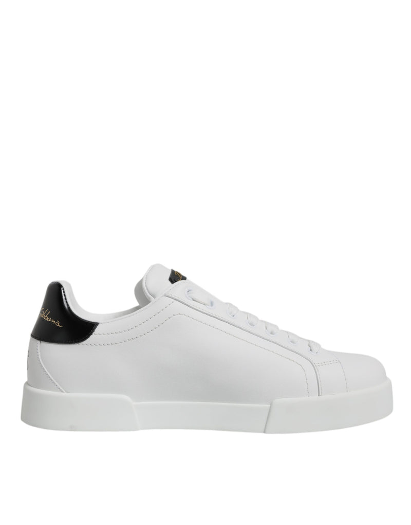 Dolce & Gabbana White Leather Low Top Lace Up Sneakers