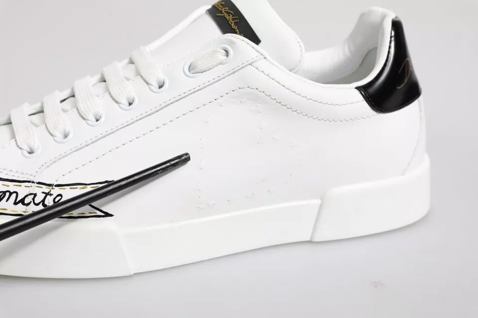 Dolce & Gabbana White Leather Low Top Lace Up Sneakers