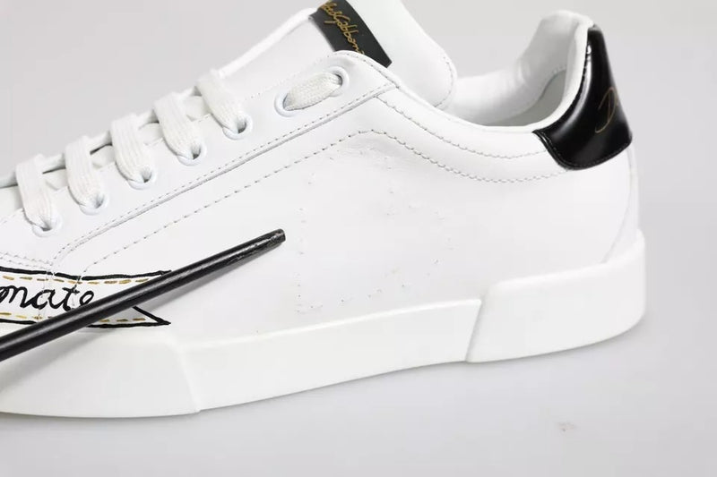 Dolce & Gabbana White Leather Low Top Lace Up Sneakers