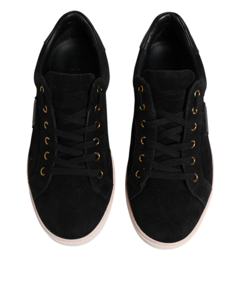 Dolce & Gabbana Black Logo Suede Leather Men Sneakers