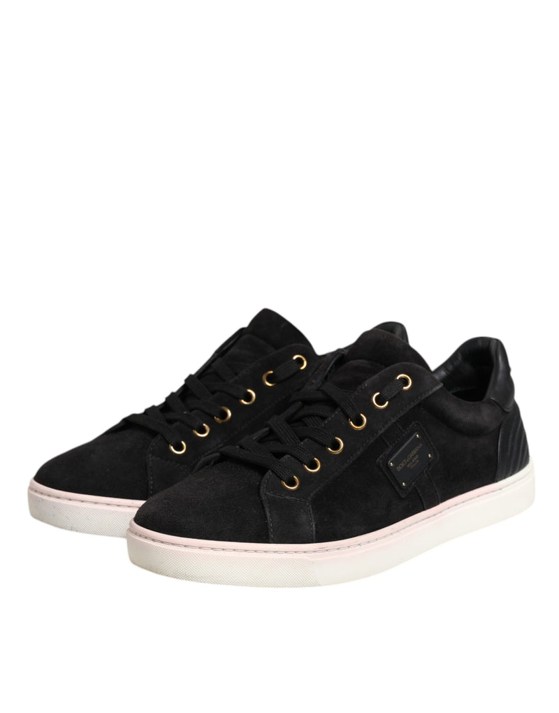 Dolce & Gabbana Black Logo Suede Leather Men Sneakers