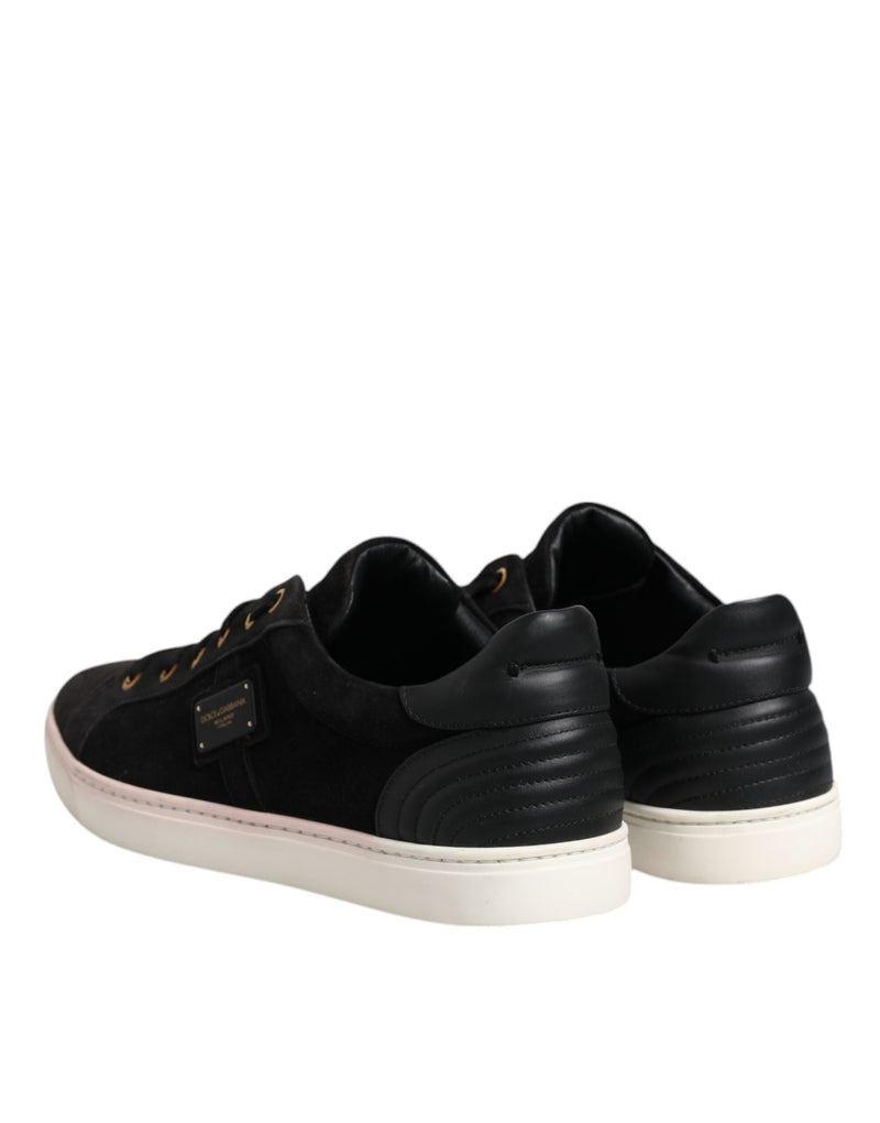 Dolce & Gabbana Black Logo Suede Leather Men Sneakers