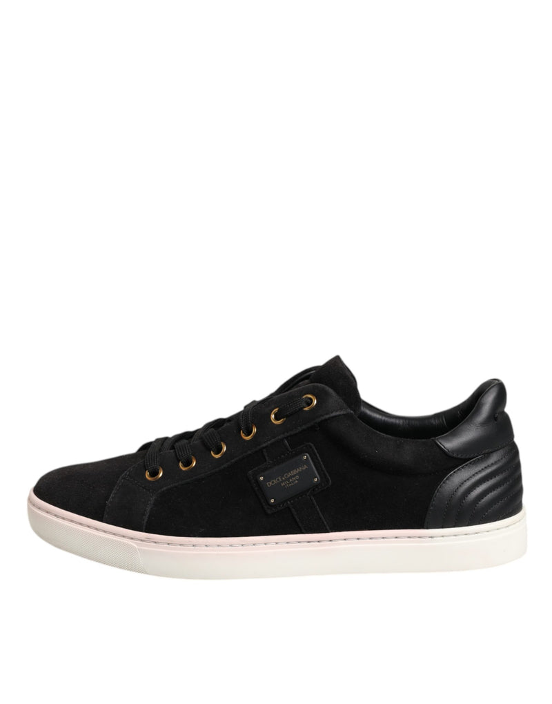 Dolce & Gabbana Black Logo Suede Leather Men Sneakers