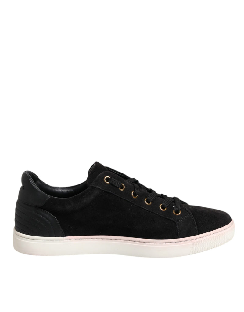 Dolce & Gabbana Black Logo Suede Leather Men Sneakers