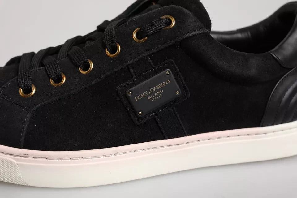 Dolce & Gabbana Black Logo Suede Leather Men Sneakers