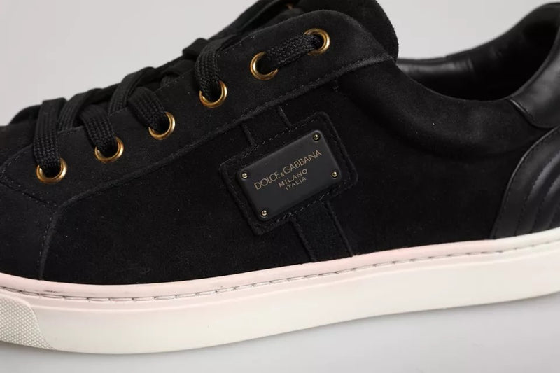 Dolce & Gabbana Black Logo Suede Leather Men Sneakers