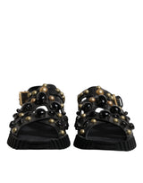 Dolce & Gabbana Black Leather Studded Slides Sandals