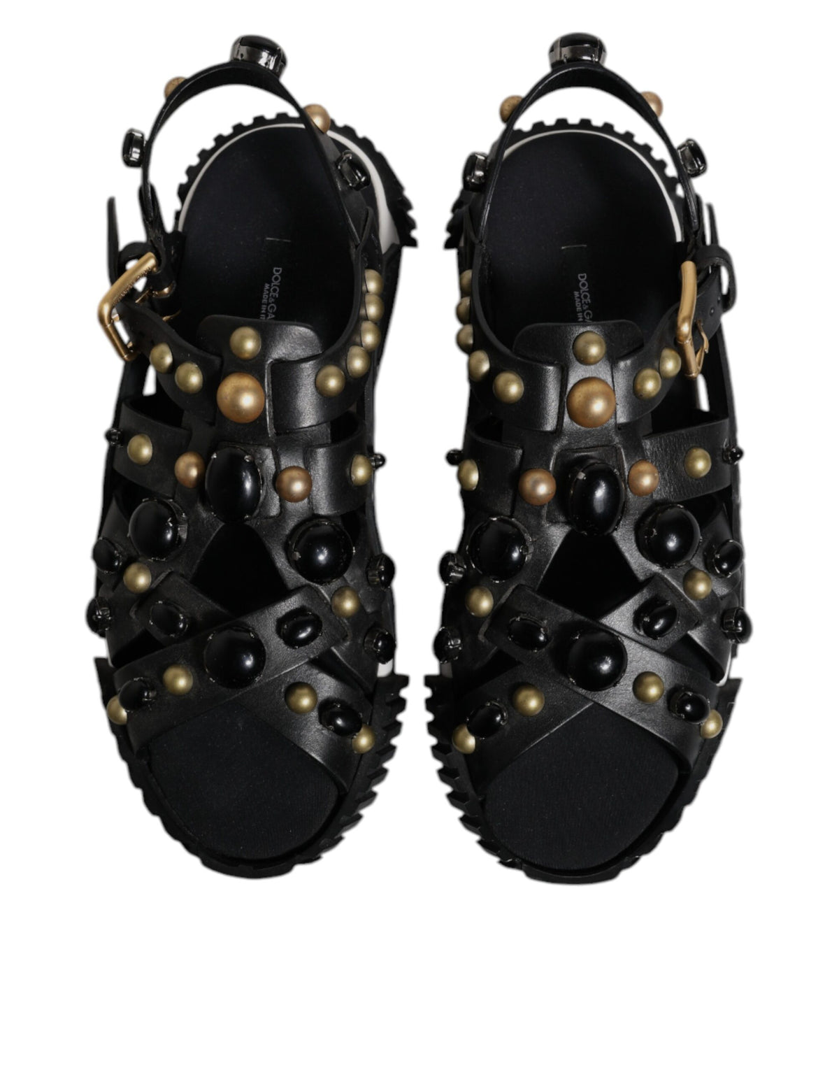 Dolce & Gabbana Black Leather Studded Slides Sandals