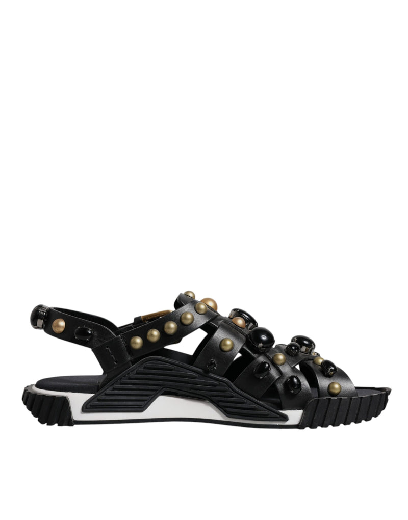 Dolce & Gabbana Black Leather Studded Slides Sandals