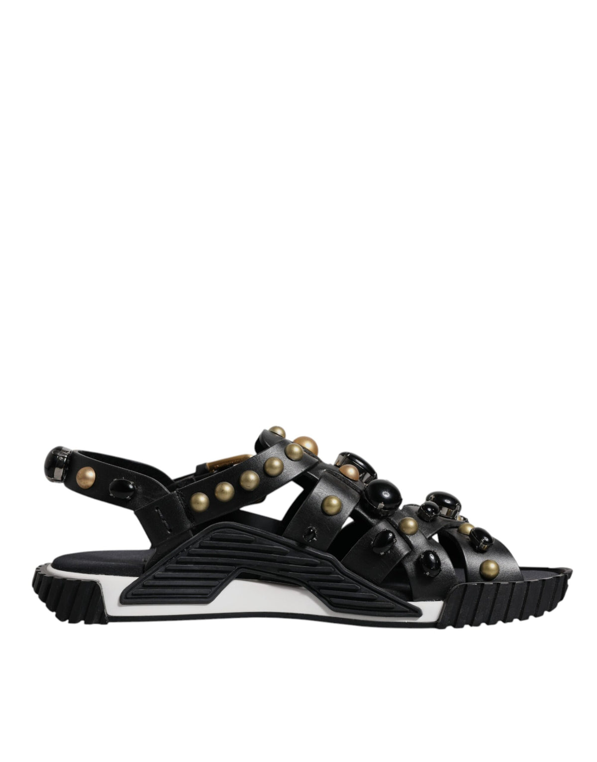 Dolce & Gabbana Black Leather Studded Slides Sandals