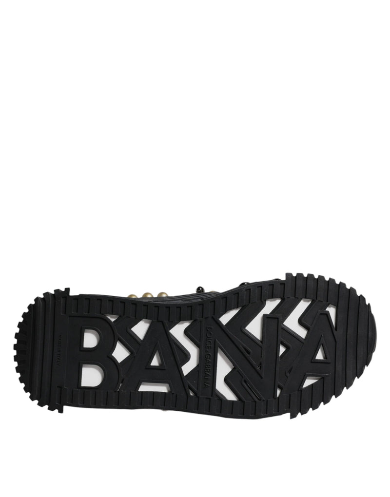 Dolce & Gabbana Black Leather Studded Slides Sandals