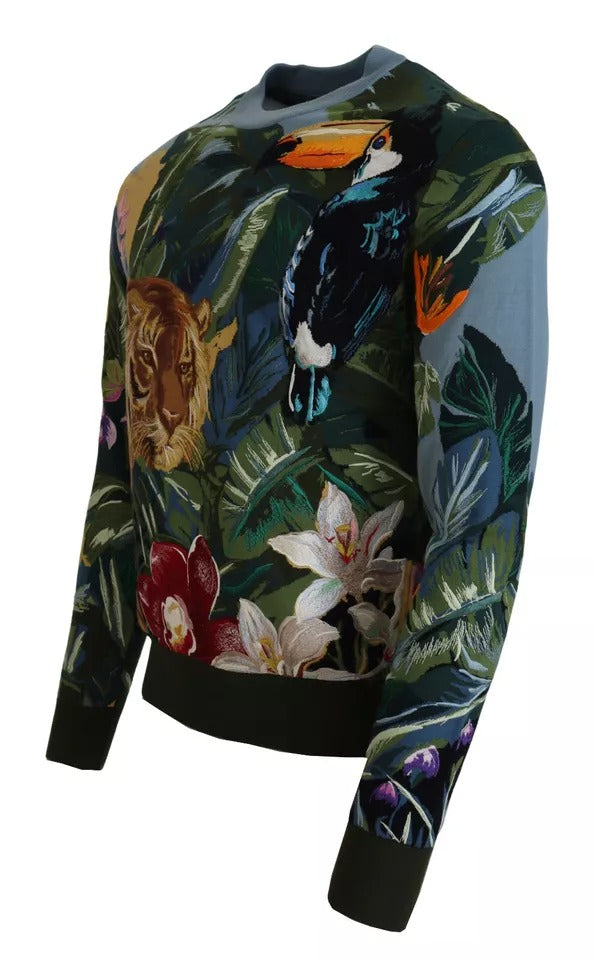 Pull en laine et soie à motif jungle avec logo Dolce &amp; Gabbana