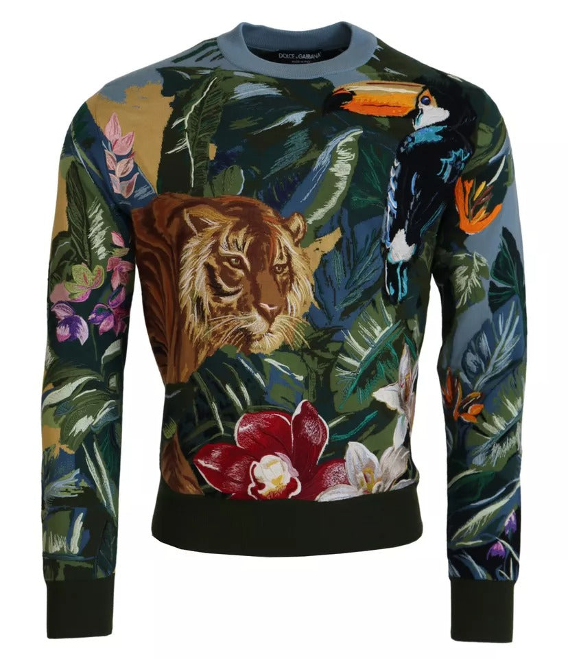Pull en laine et soie à motif jungle avec logo Dolce &amp; Gabbana