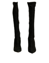 Dolce & Gabbana Black Suede Stiletto Knee High Boots