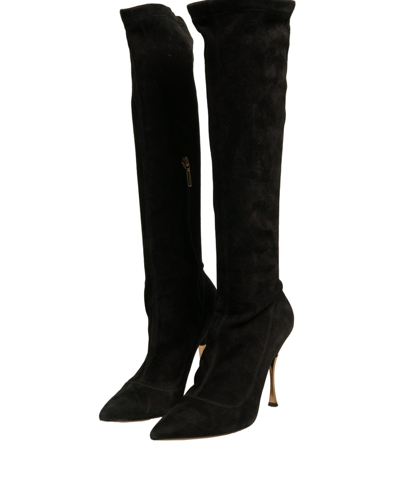 Dolce & Gabbana Black Suede Stiletto Knee High Boots