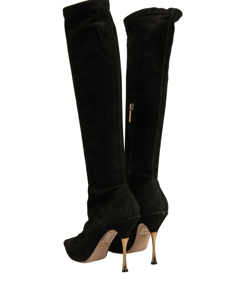 Dolce & Gabbana Black Suede Stiletto Knee High Boots