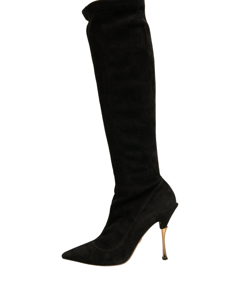 Dolce & Gabbana Black Suede Stiletto Knee High Boots