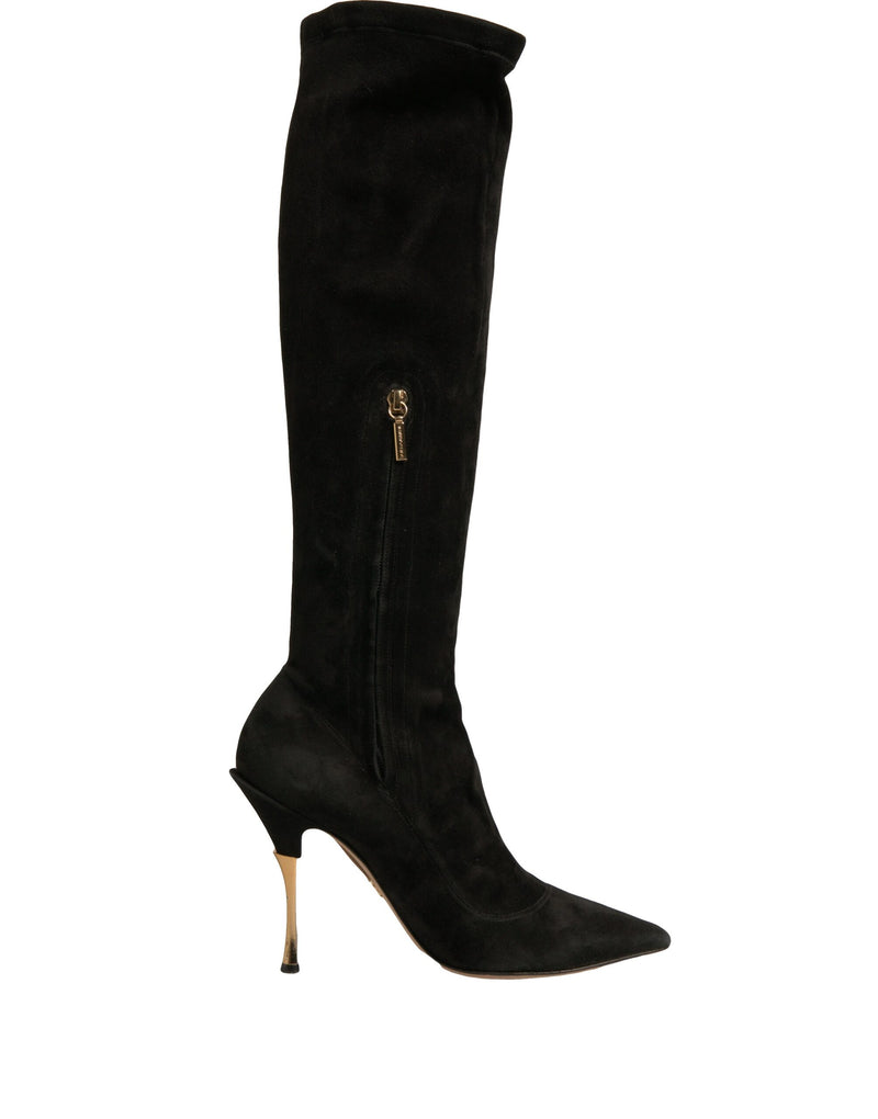 Dolce & Gabbana Black Suede Stiletto Knee High Boots